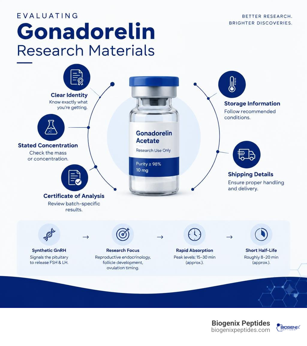 infographic for evaluating gonadorelin research materials infographic