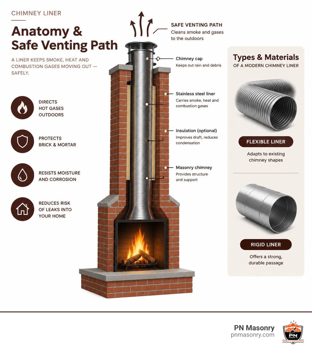 chimney liner anatomy and safe venting path infographic