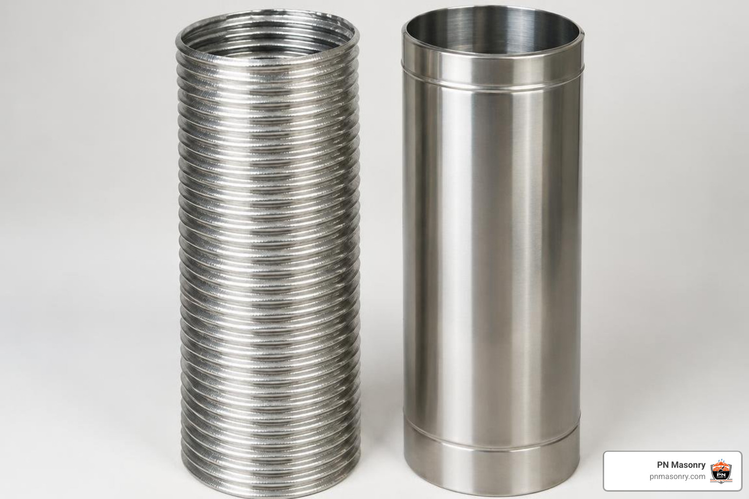 flexible and rigid stainless steel chimney liners side by side