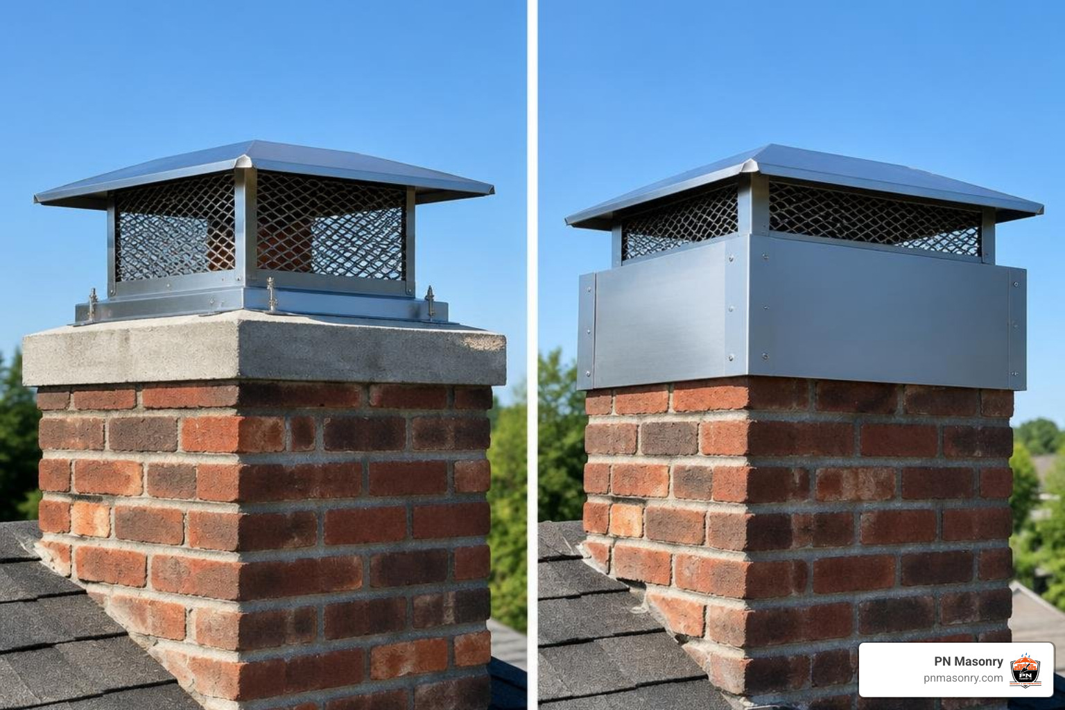 Top mount versus outside mount chimney cap installation methods