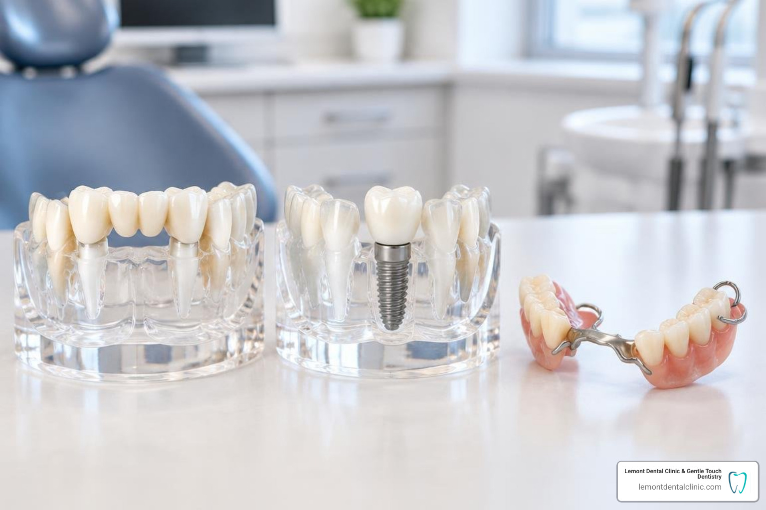 Comparison of dental bridge dental implant and removable partial denture