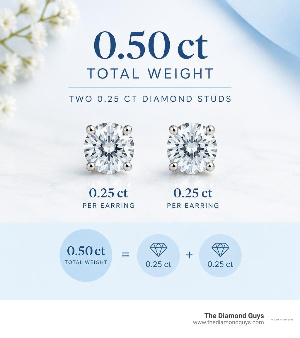 0.50 ct total weight split into two 0.25 ct diamond studs infographic 0.50 ct total weight split into two 0.25 ct diamond studs infographic