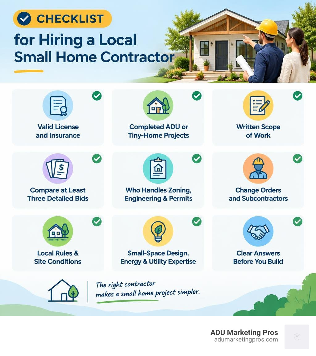 Checklist for hiring a local small home contractor infographic
