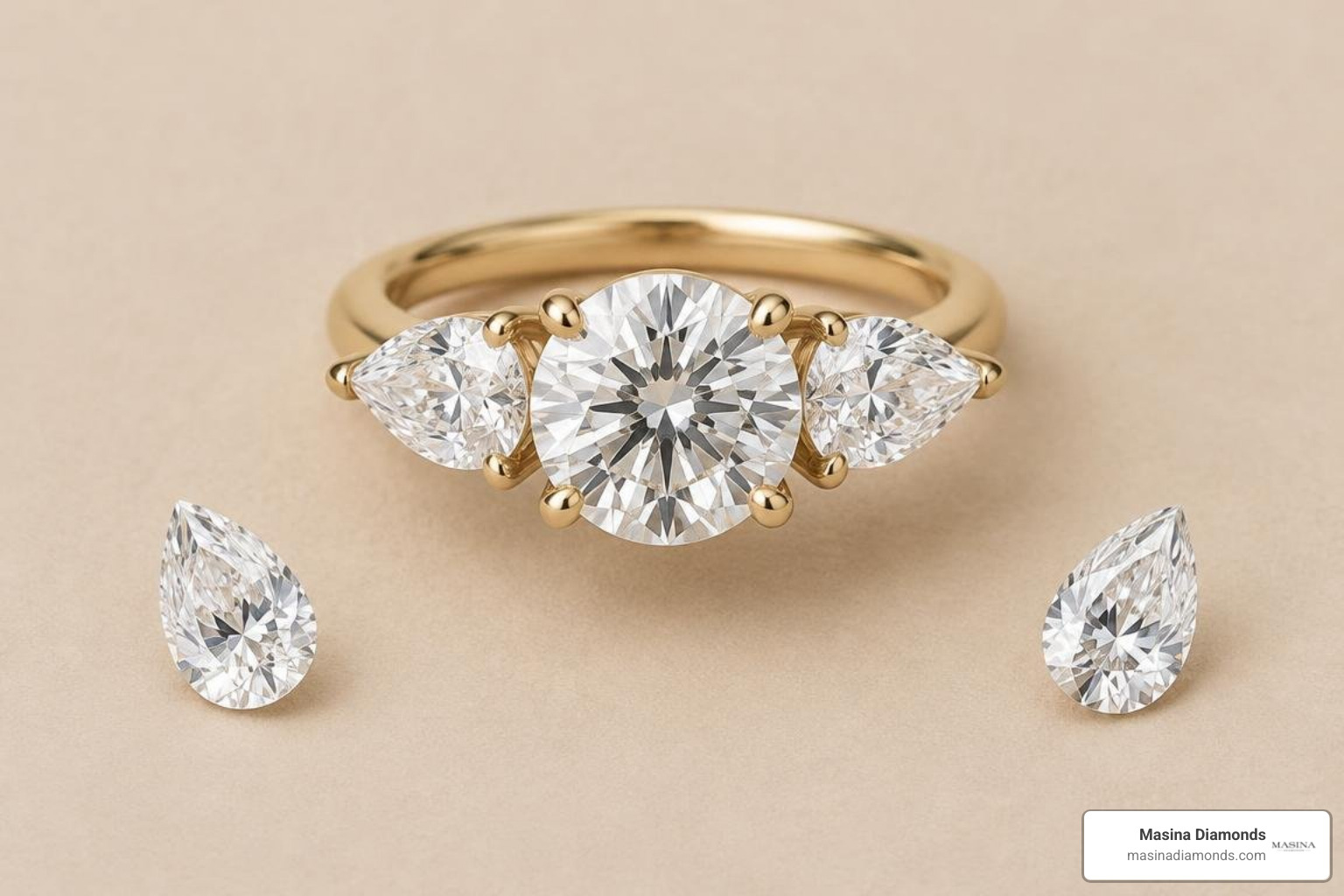 Side-stone shape variations including pear, baguette, and round cuts
