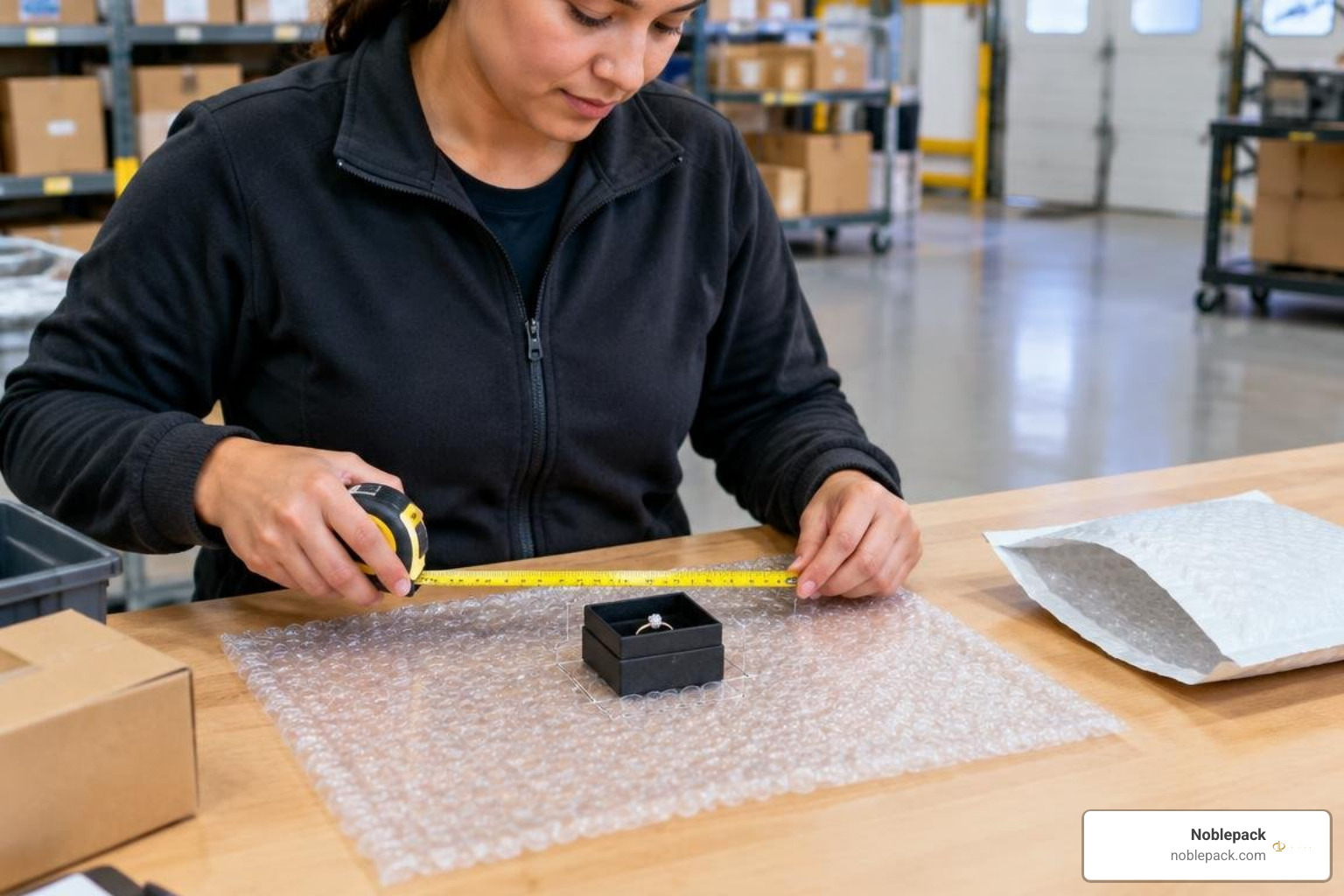measuring fragile items with clearance allowances for mailer sizing