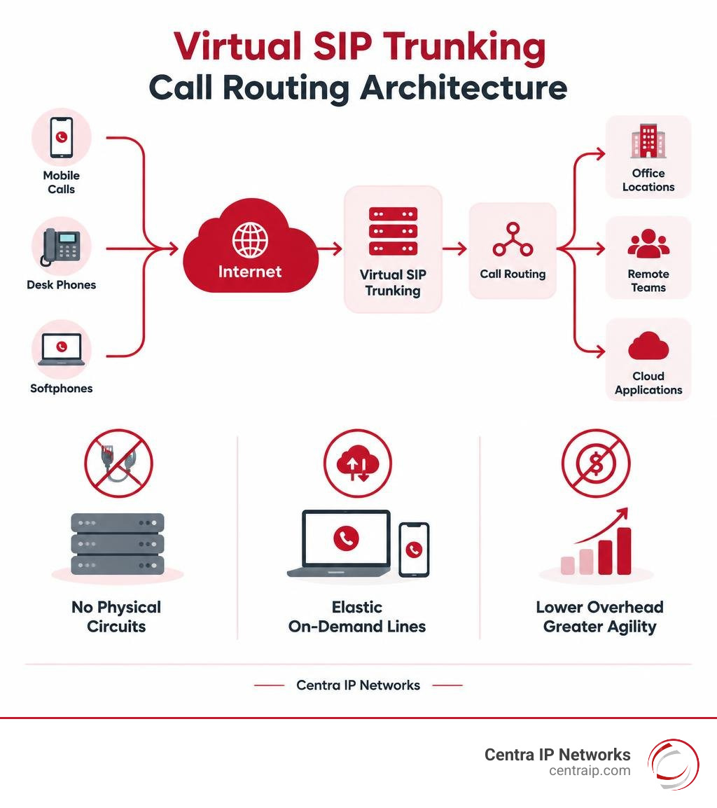 Virtual SIP trunking call routing architecture infographic Virtual SIP trunking call routing architecture infographic