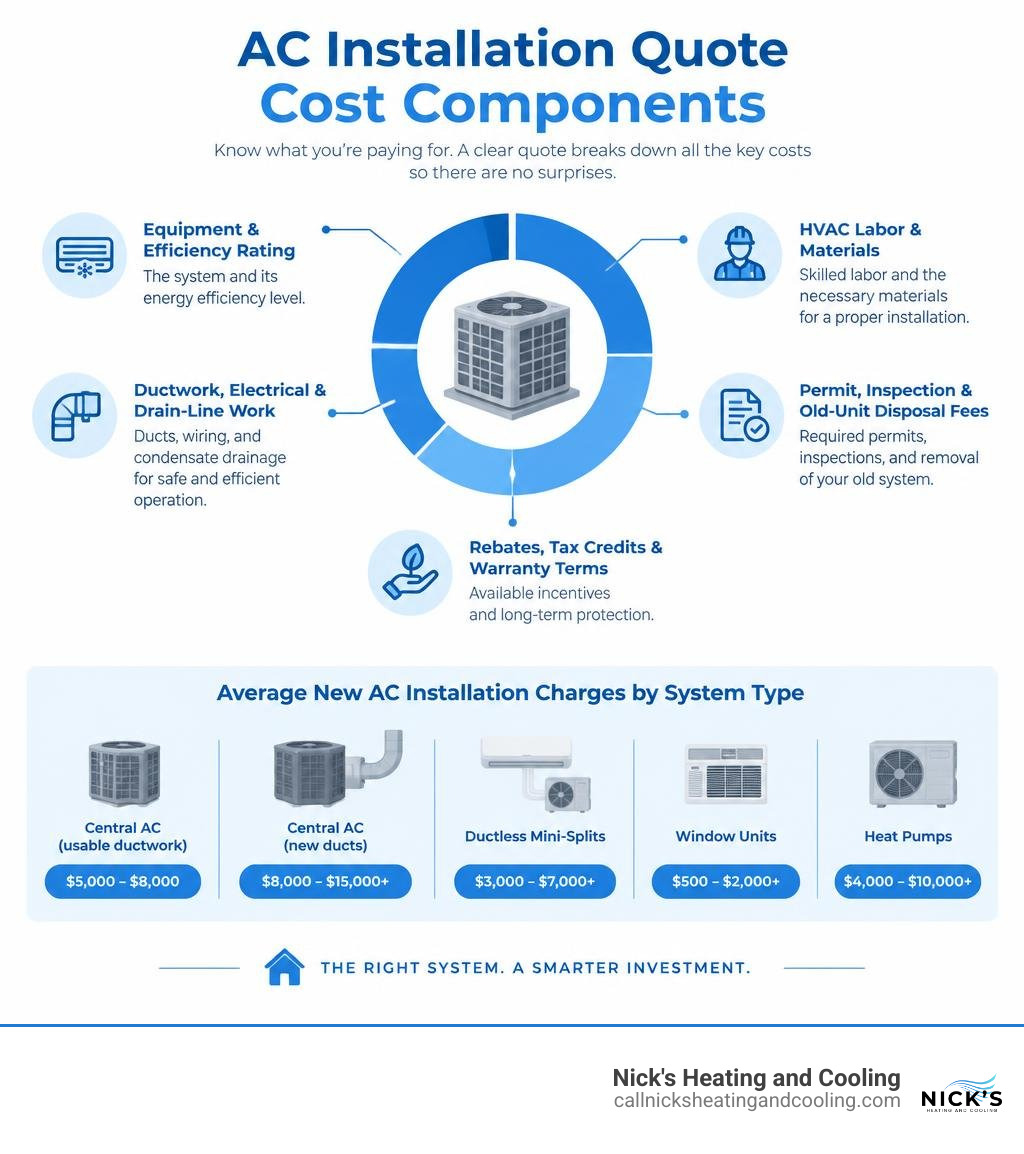 AC installation quote cost components infographic AC installation quote cost components infographic