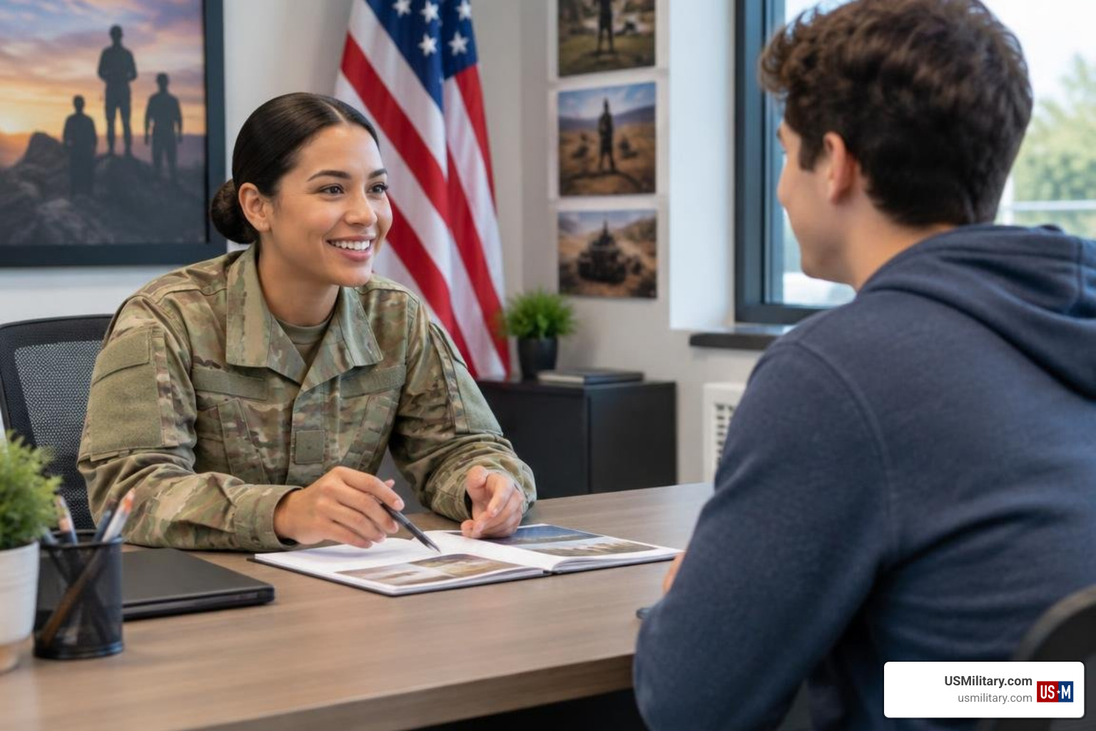 US Army recruiter meeting applicant US Army recruiter meeting applicant