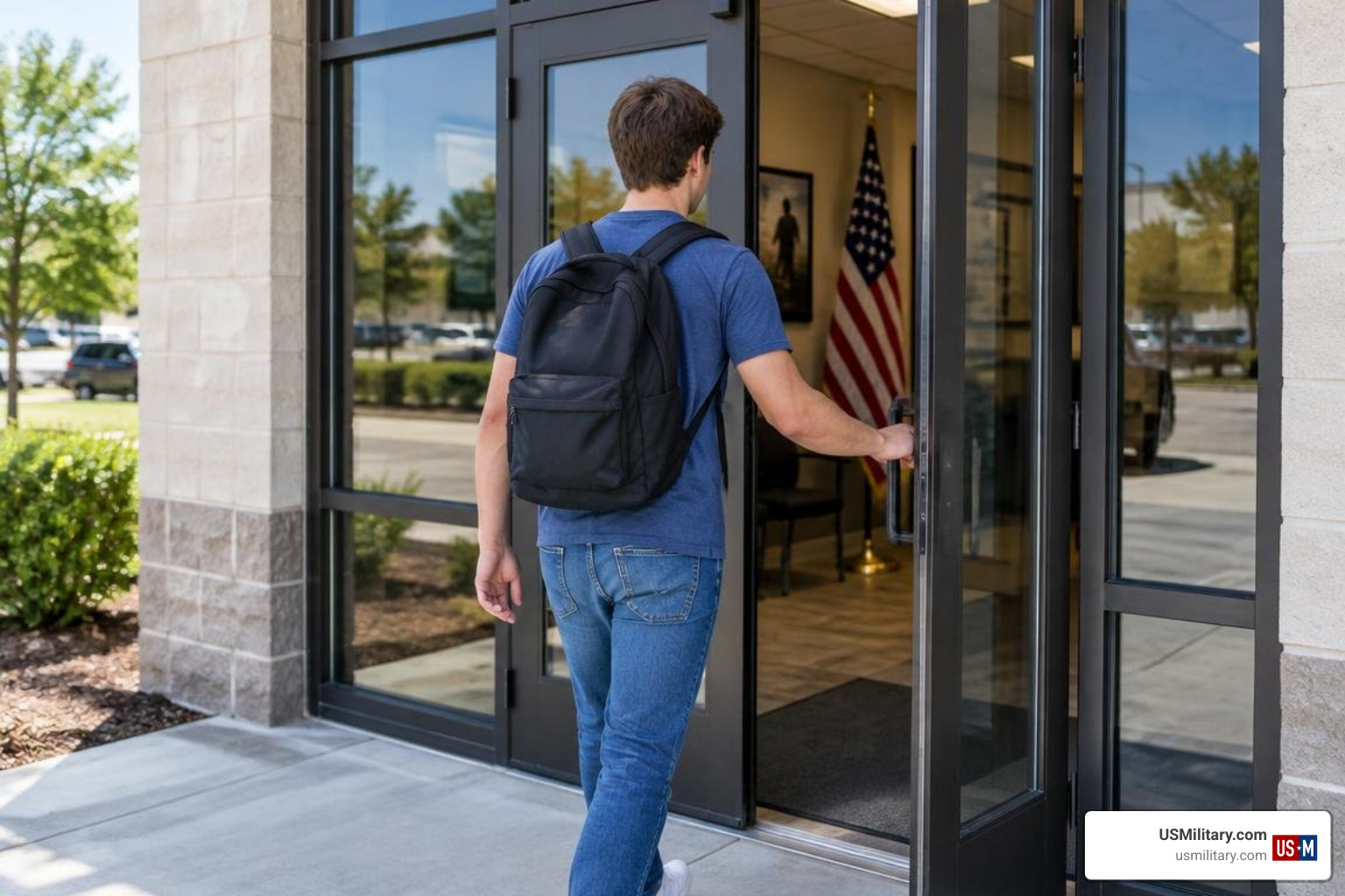 Candidate entering a local military recruitment center Candidate entering a local military recruitment center