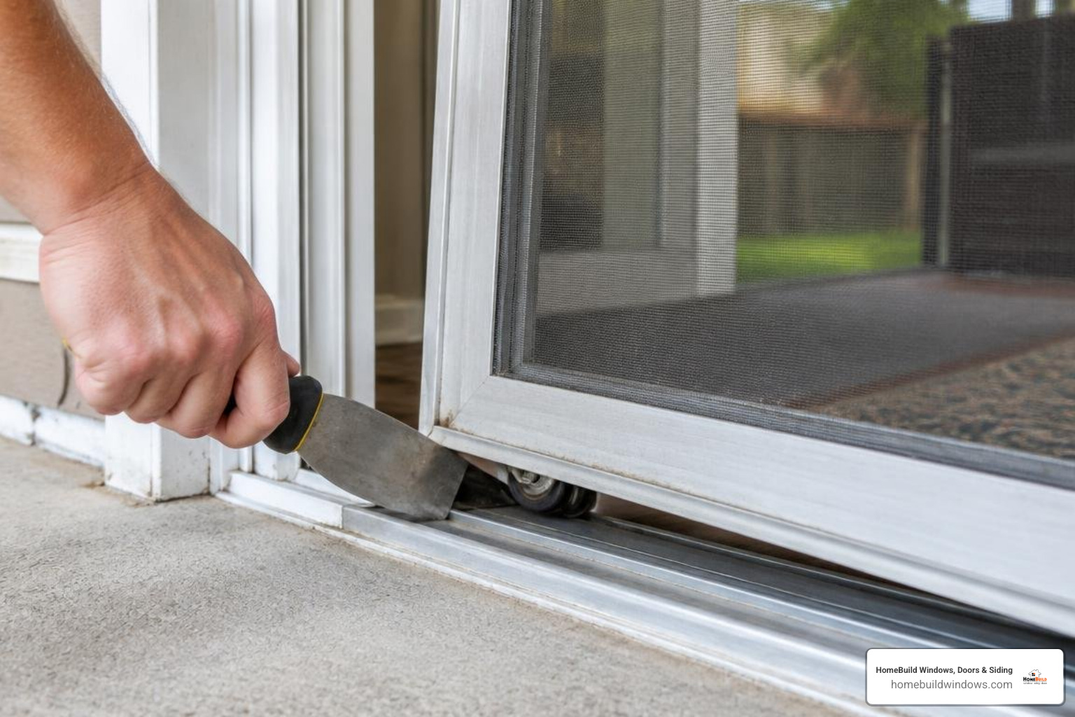 removing an old screen door using a putty knife