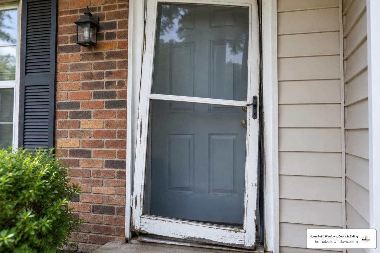 aging storm door with sagging frame