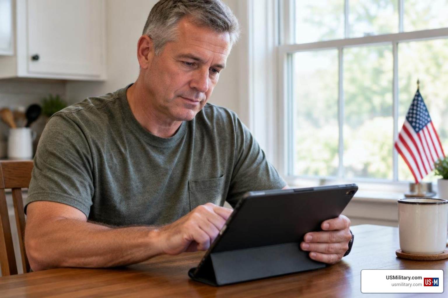 American veteran using tablet