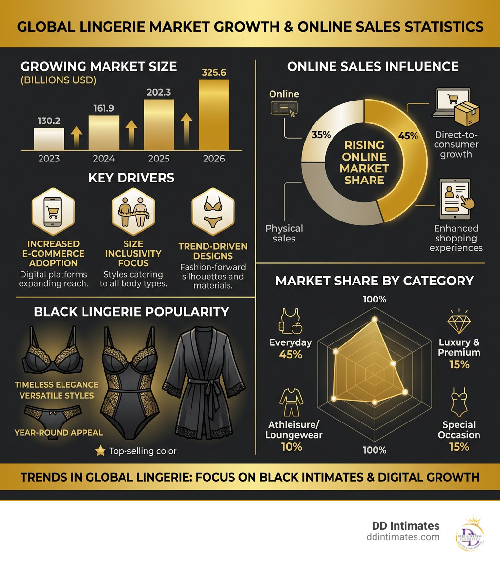 Lingerie Market Growth and Online Sales Statistics infographic