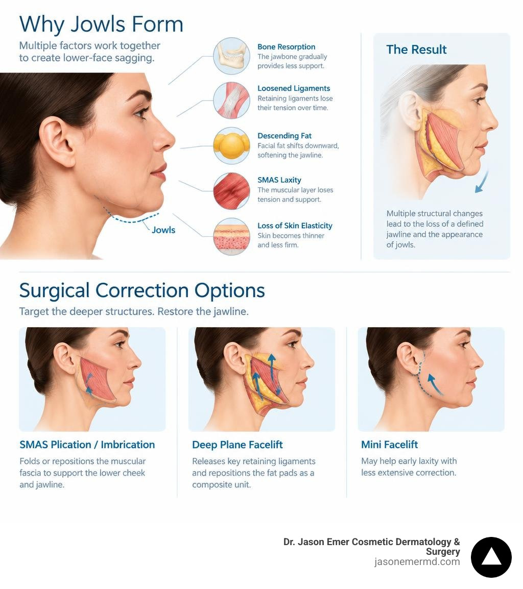 Infographic of jowl causes and surgical correction options infographic
