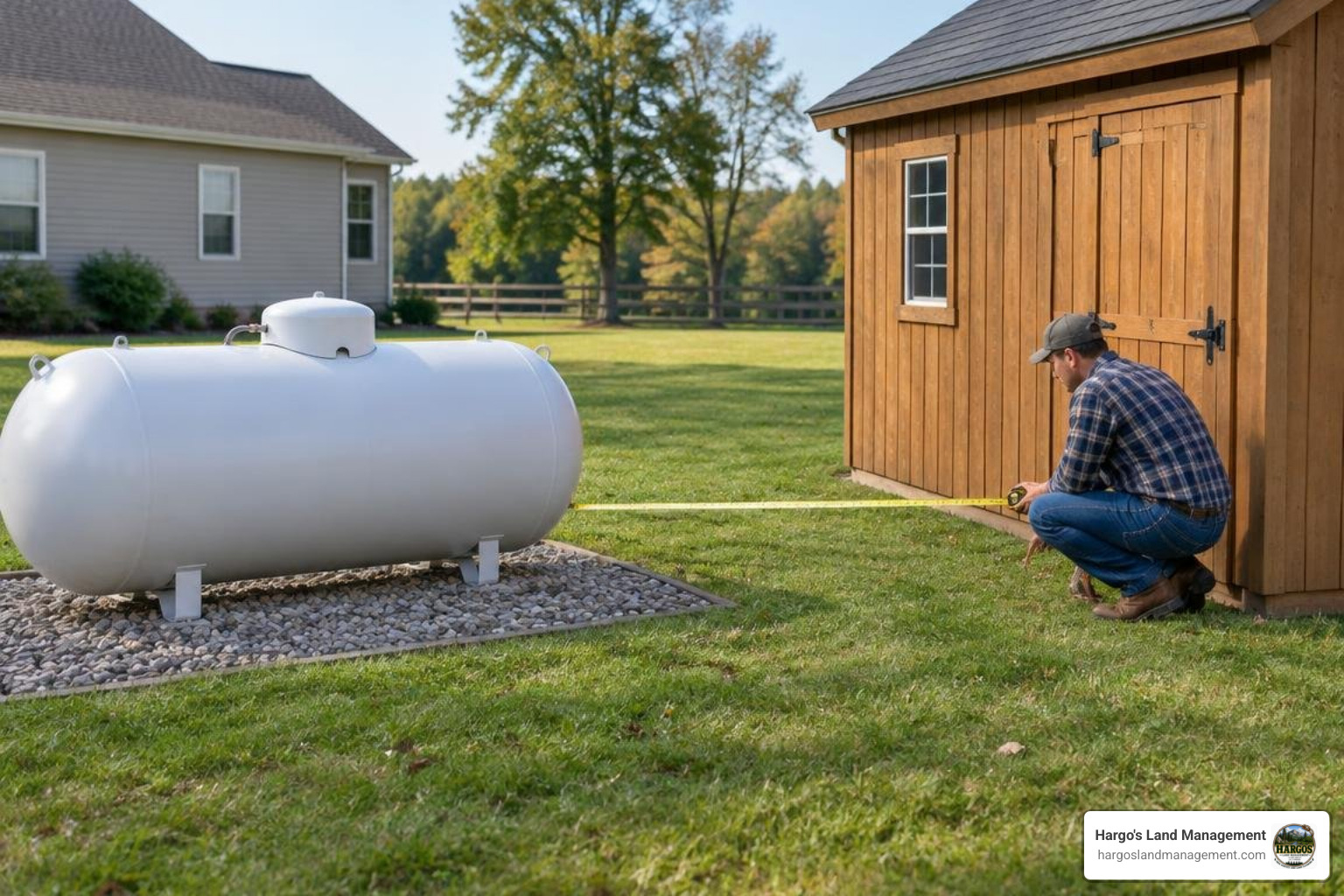 Maintaining safe distances between residential propane tanks and wooden outbuildings Maintaining safe distances between residential propane tanks and wooden outbuildings
