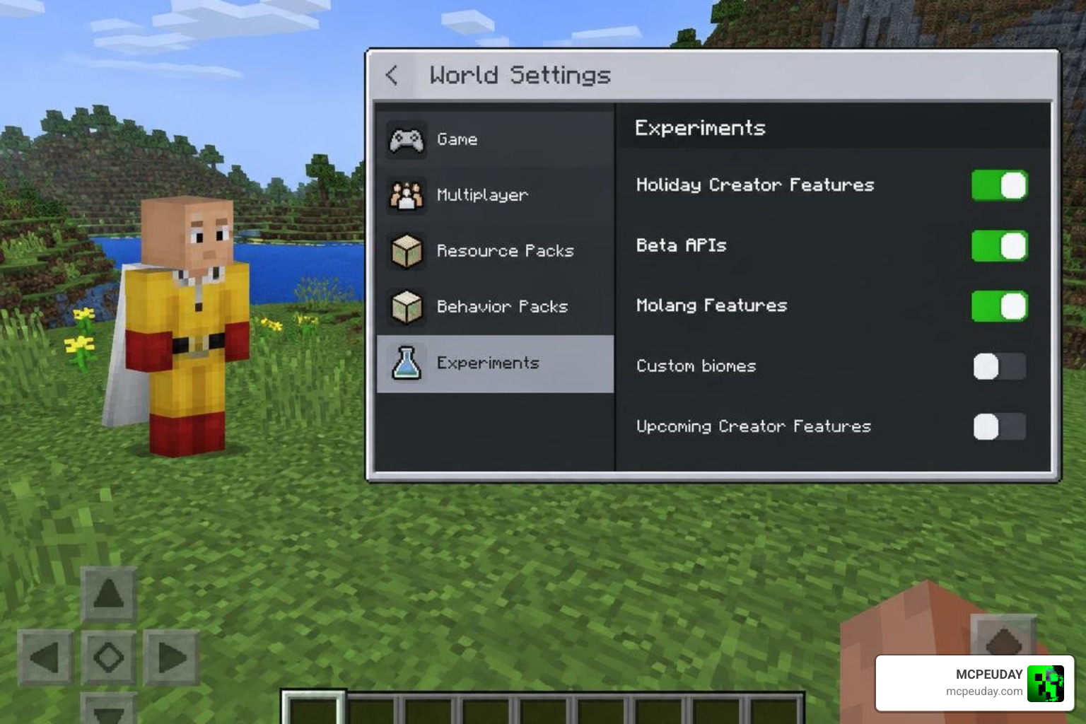 Minecraft Bedrock experimental settings toggles for custom addons Minecraft Bedrock experimental settings toggles for custom addons