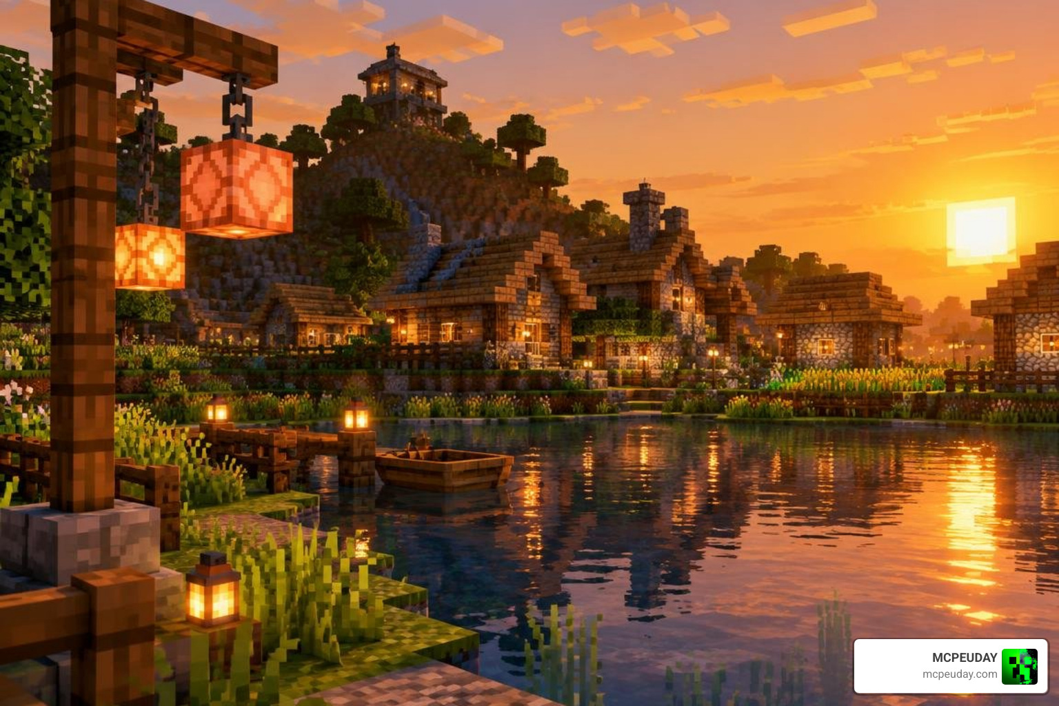Glowing copper bulbs and warm sunset lighting