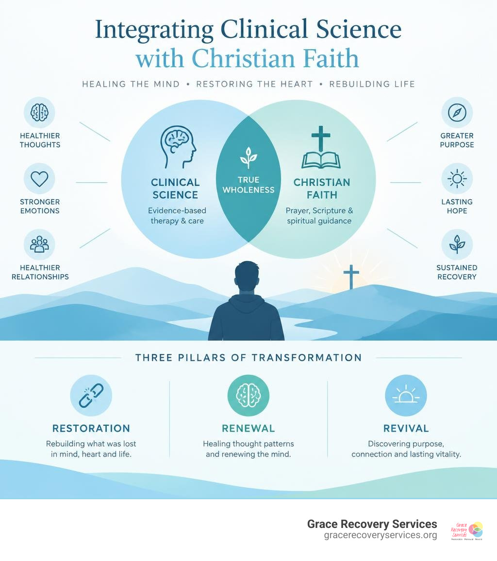 Integration of clinical science and Christian spiritual principles infographic Integration of clinical science and Christian spiritual principles infographic