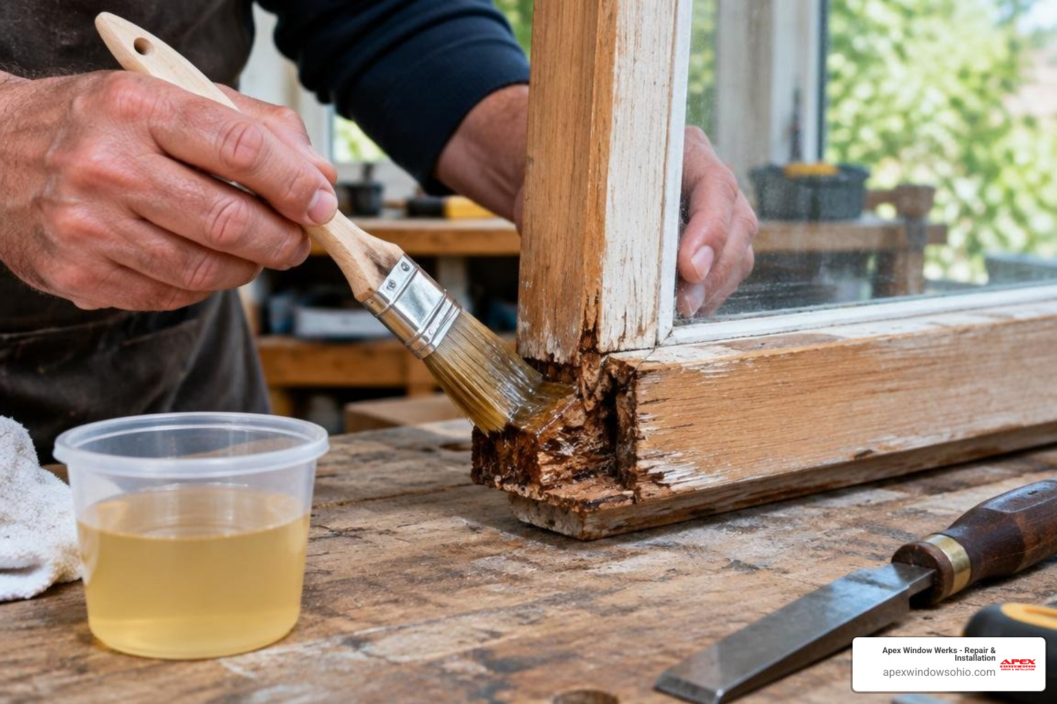 epoxy consolidant application on timber sash