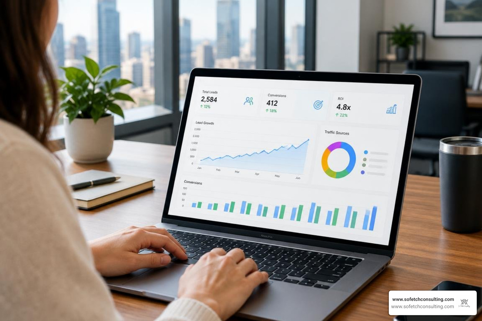 Sustainable digital marketing growth dashboard tracking leads, conversions, and ROI Sustainable digital marketing growth dashboard tracking leads, conversions, and ROI