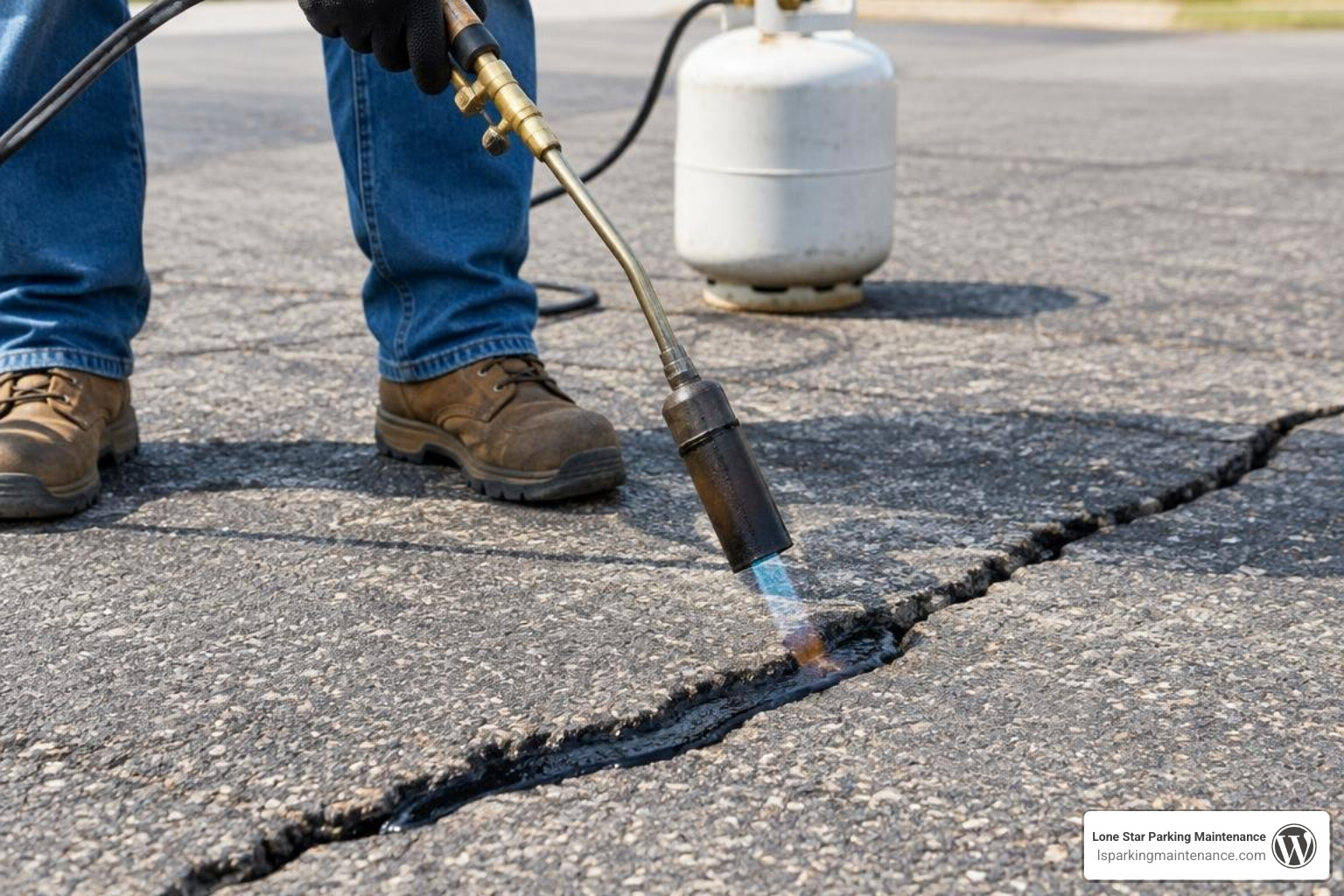 applying asphalt crack repair sealant with heat torch applying asphalt crack repair sealant with heat torch