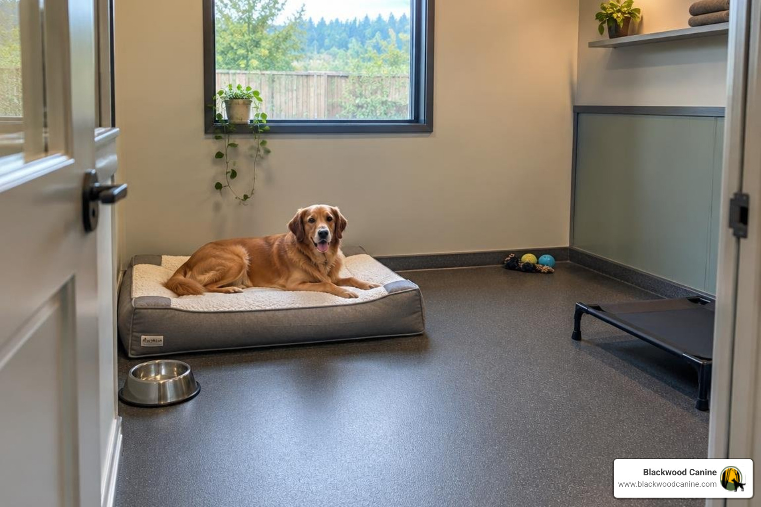 Private boarding suite amenities with orthopedic bedding Private boarding suite amenities with orthopedic bedding