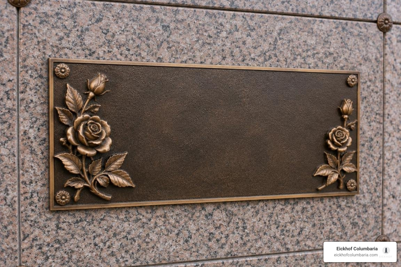 custom bronze lettering and floral accessories installed on a crypt faceplate