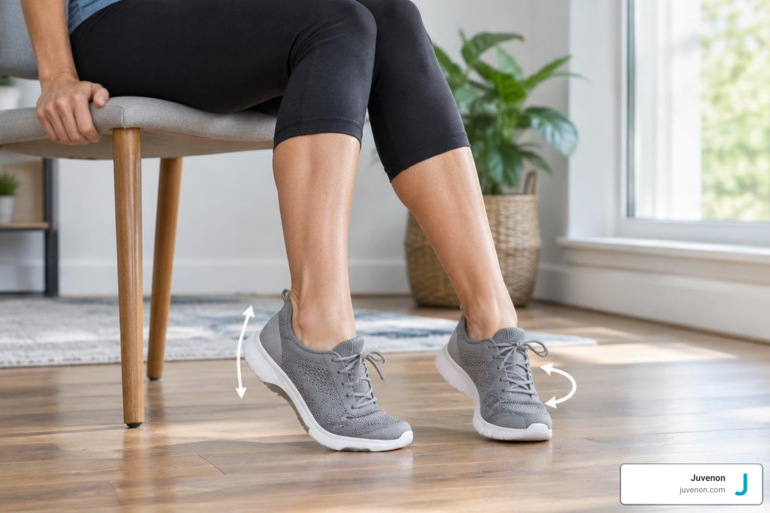 person performing seated calf raises and ankle rotations person performing seated calf raises and ankle rotations