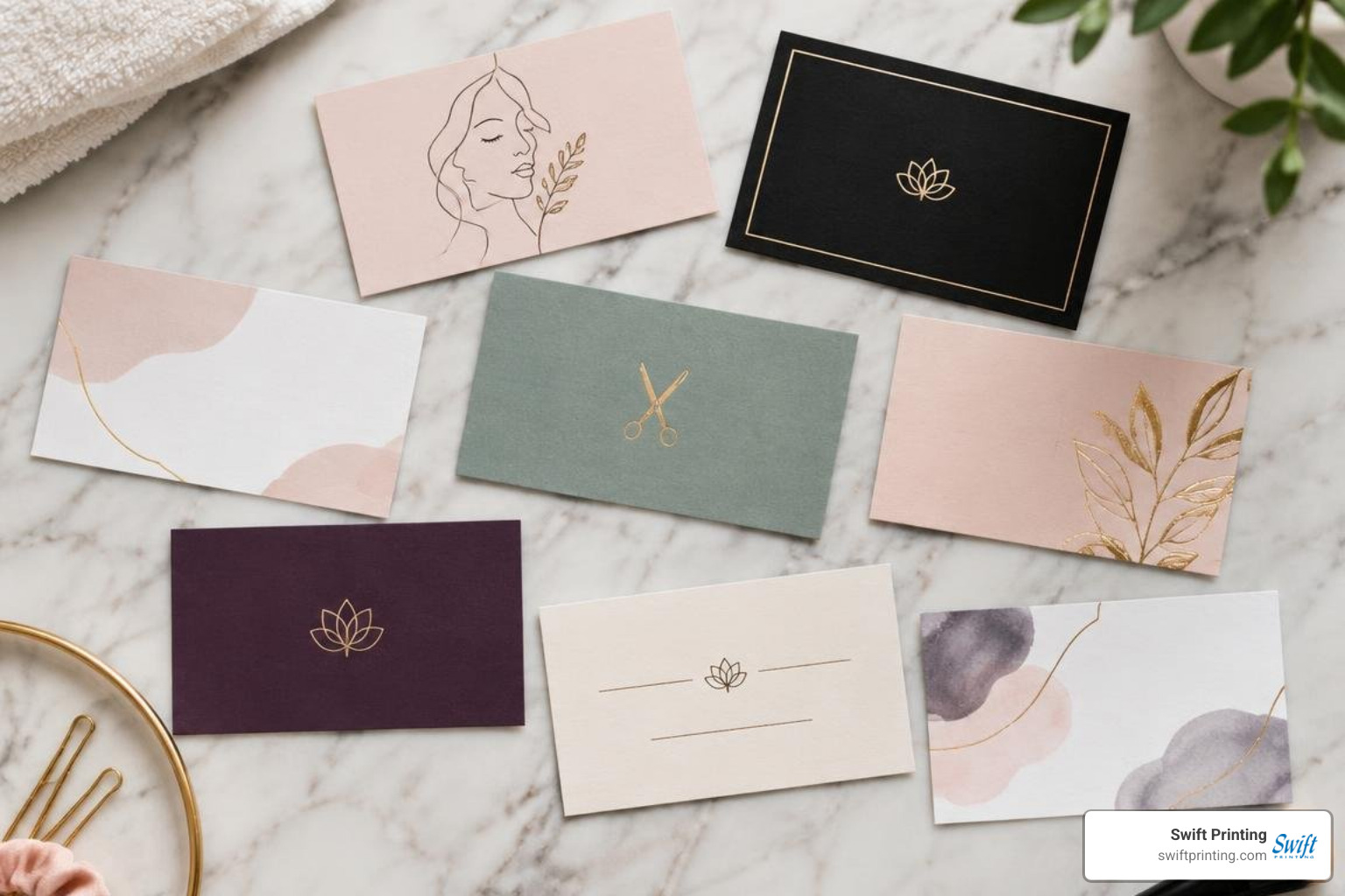 Diverse beauty parlour card styles with modern color palettes Diverse beauty parlour card styles with modern color palettes