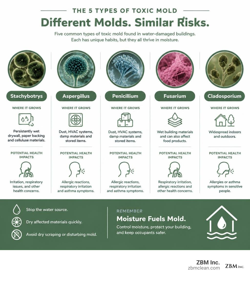 Infographic comparing Stachybotrys Aspergillus Penicillium Fusarium and Cladosporium infographic Infographic comparing Stachybotrys Aspergillus Penicillium Fusarium and Cladosporium infographic