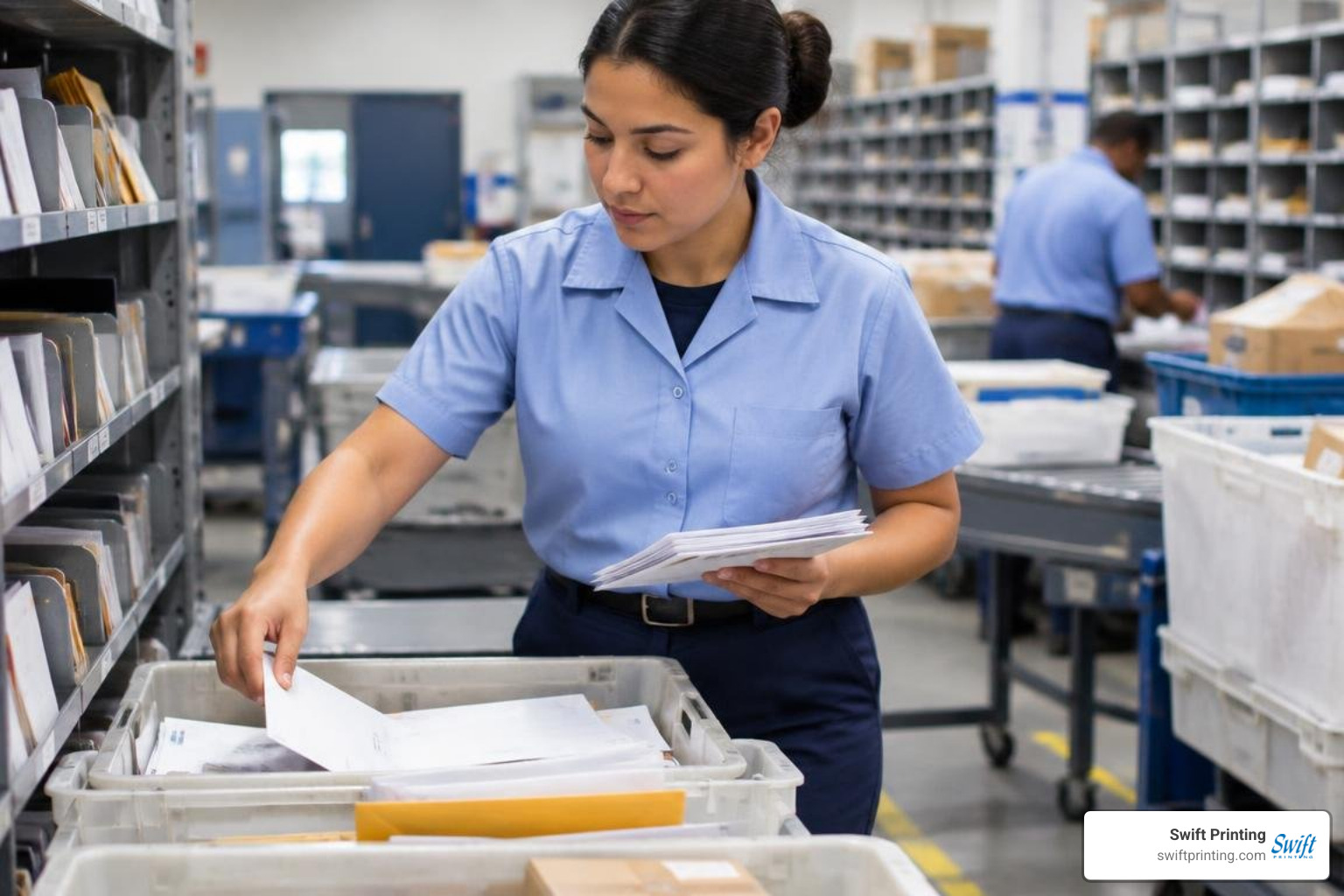 postal carrier sorting correspondence at a delivery branch postal carrier sorting correspondence at a delivery branch
