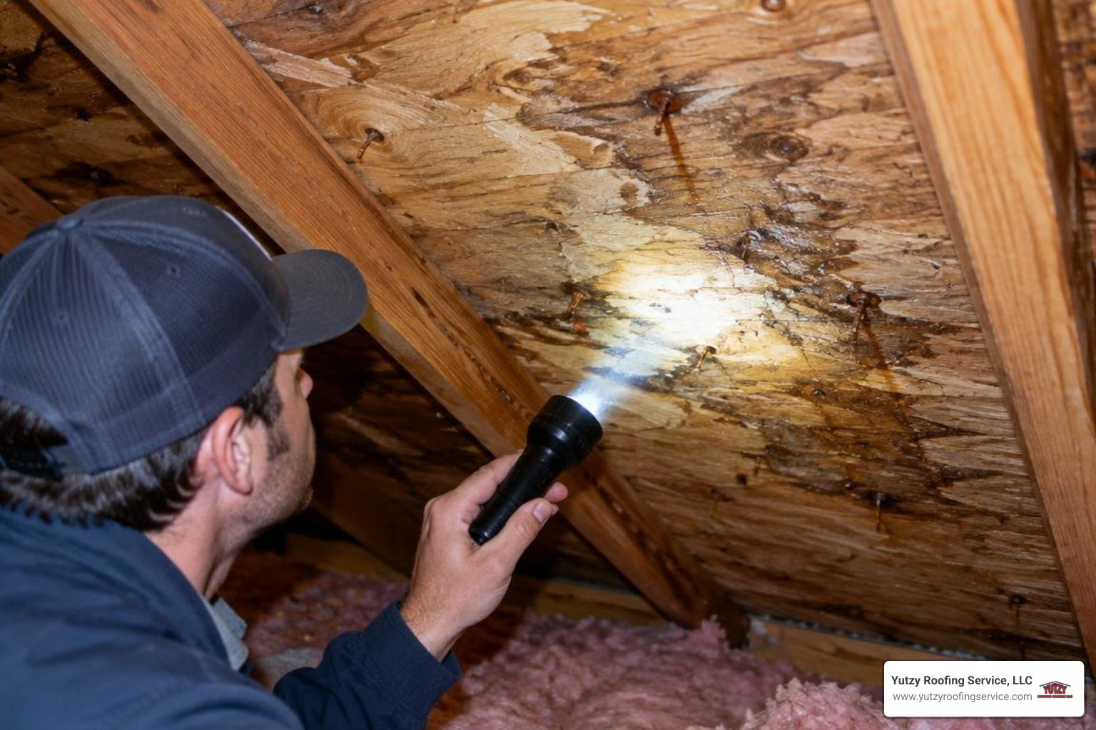 Attic roof leak tracing and decking moisture inspection Attic roof leak tracing and decking moisture inspection