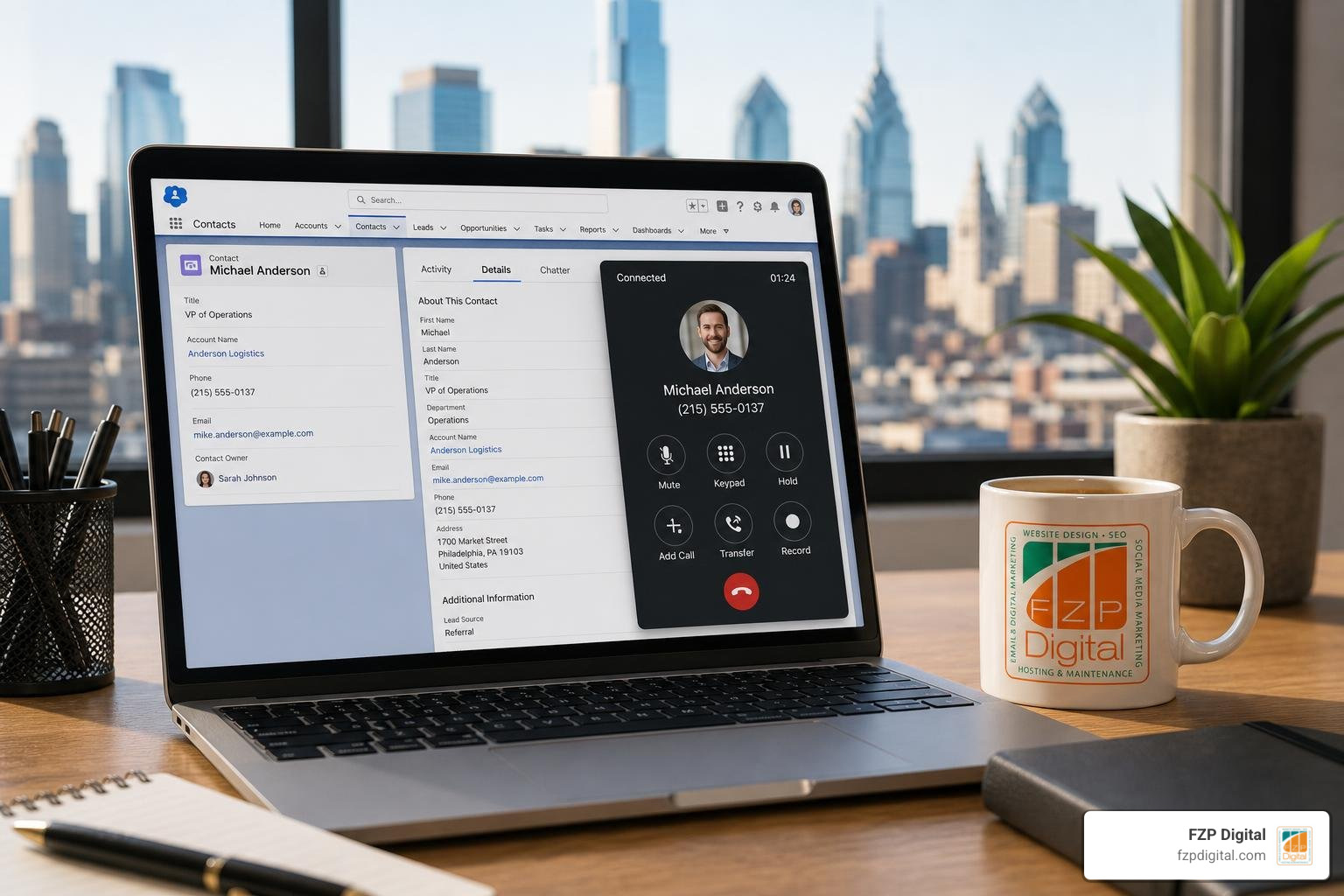 Browser softphone dialer embedded inside a contact record Browser softphone dialer embedded inside a contact record