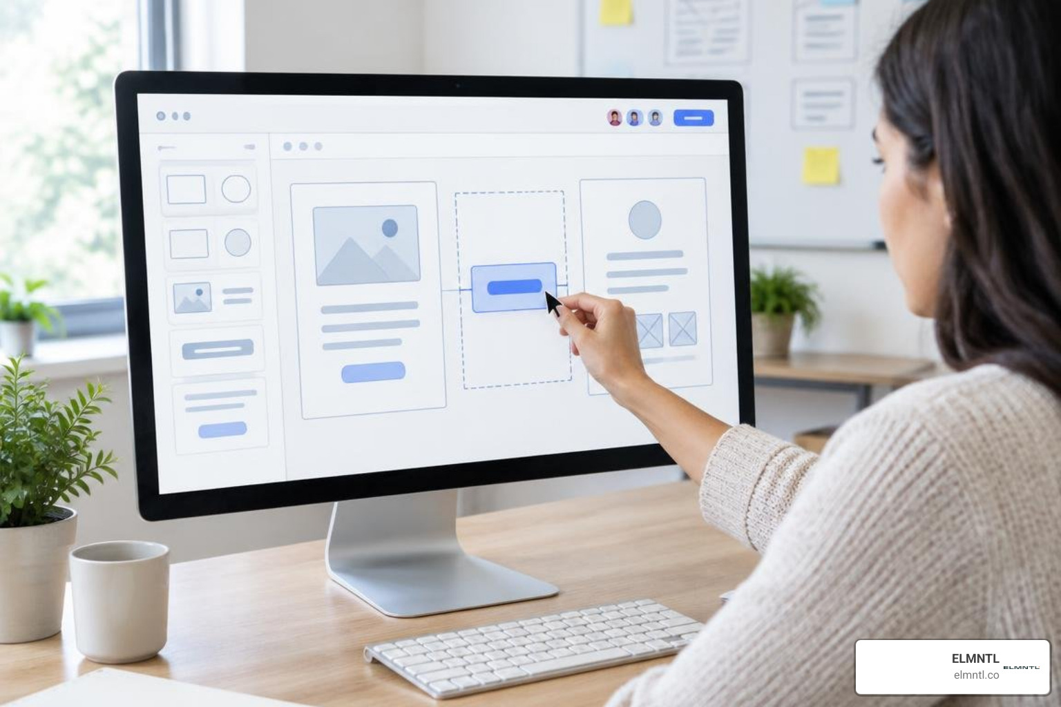 Canva whiteboard interface with wireframe components