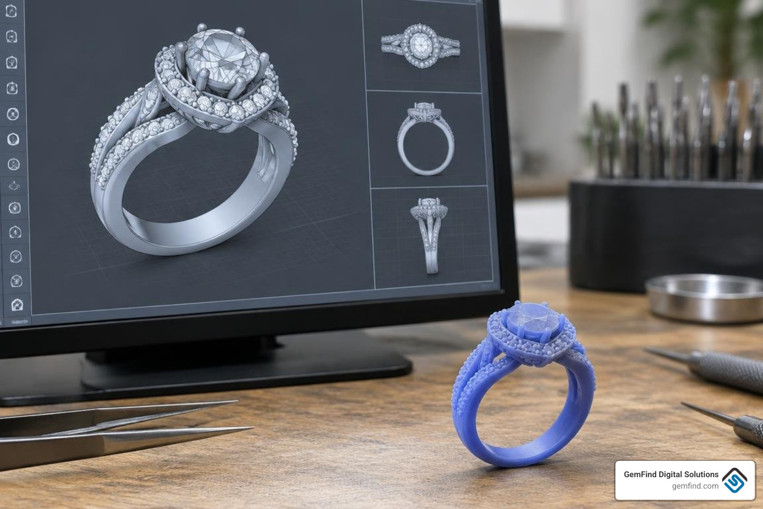 photorealistic 3D CAD ring rendering and resin prototype