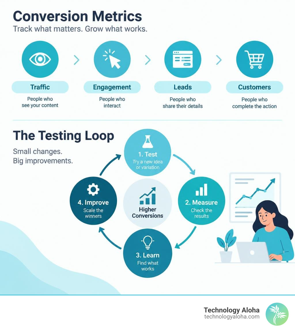 conversion metrics and testing loops infographic