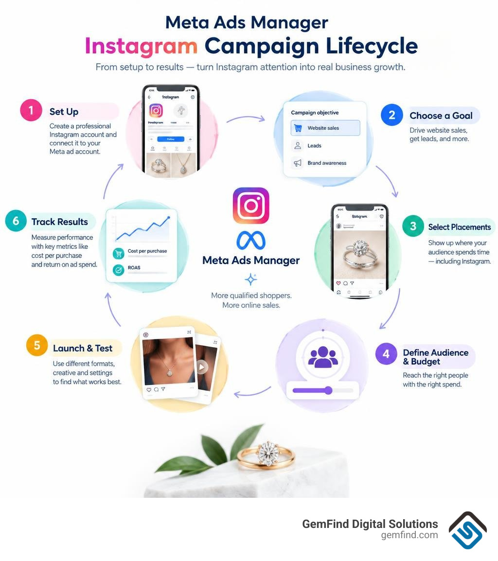 Meta Ads Manager Instagram campaign lifecycle infographic infographic