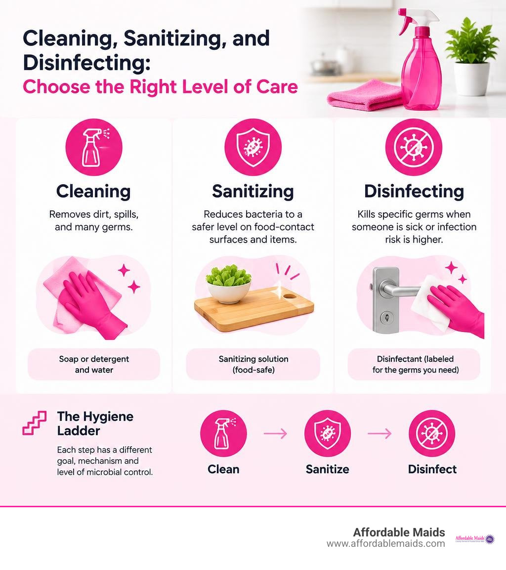 infographic comparing cleaning, sanitizing, and disinfecting by purpose and use infographic infographic comparing cleaning, sanitizing, and disinfecting by purpose and use infographic