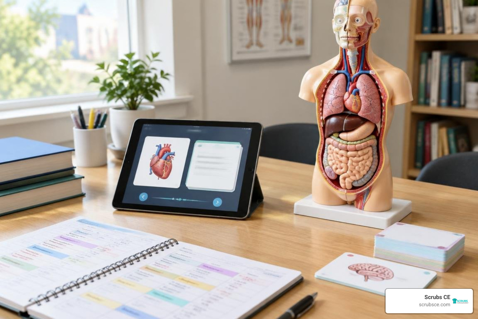 Structured study schedule with digital flashcards and anatomy models Structured study schedule with digital flashcards and anatomy models