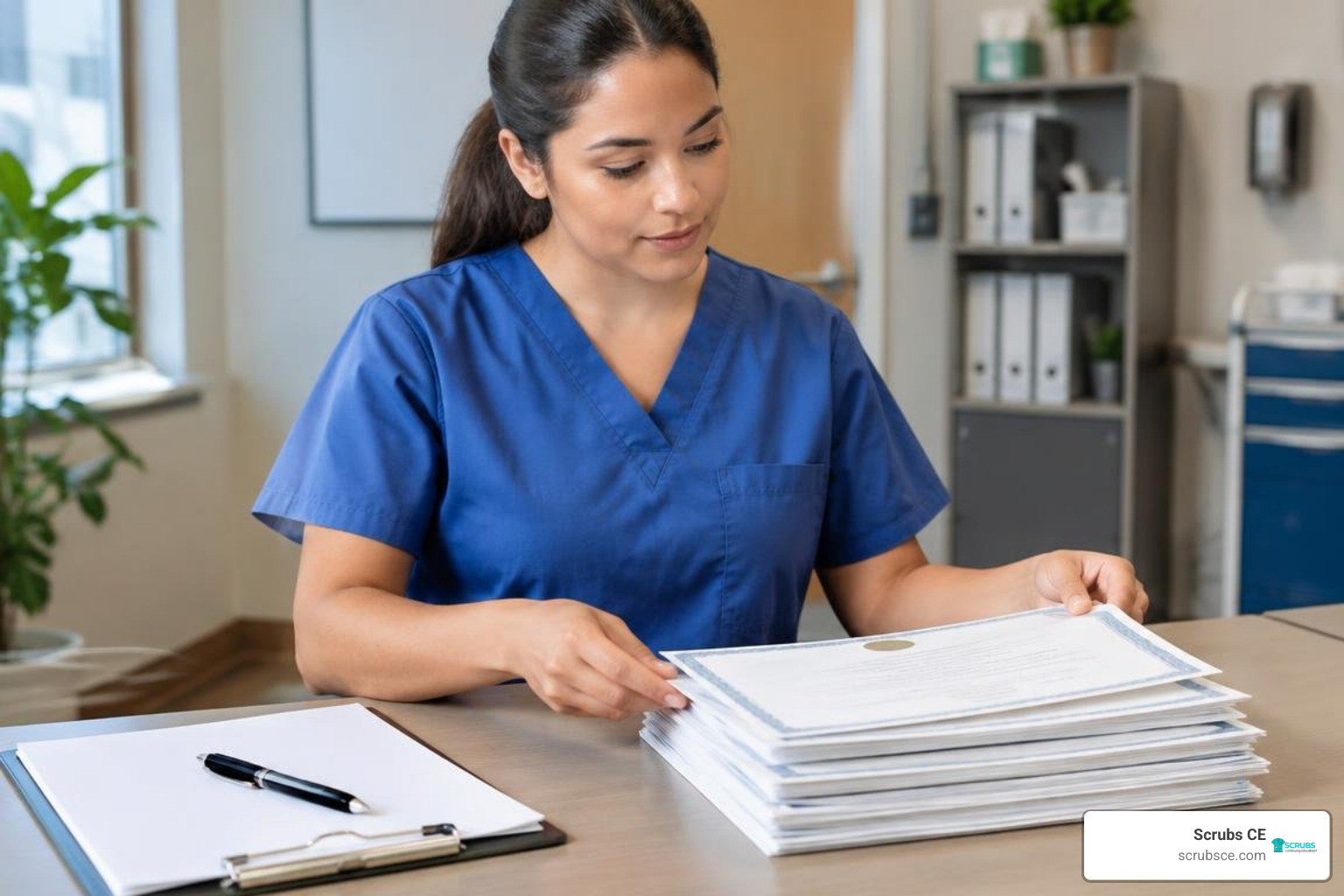 Nurse aide organizing continuing education certificates Nurse aide organizing continuing education certificates