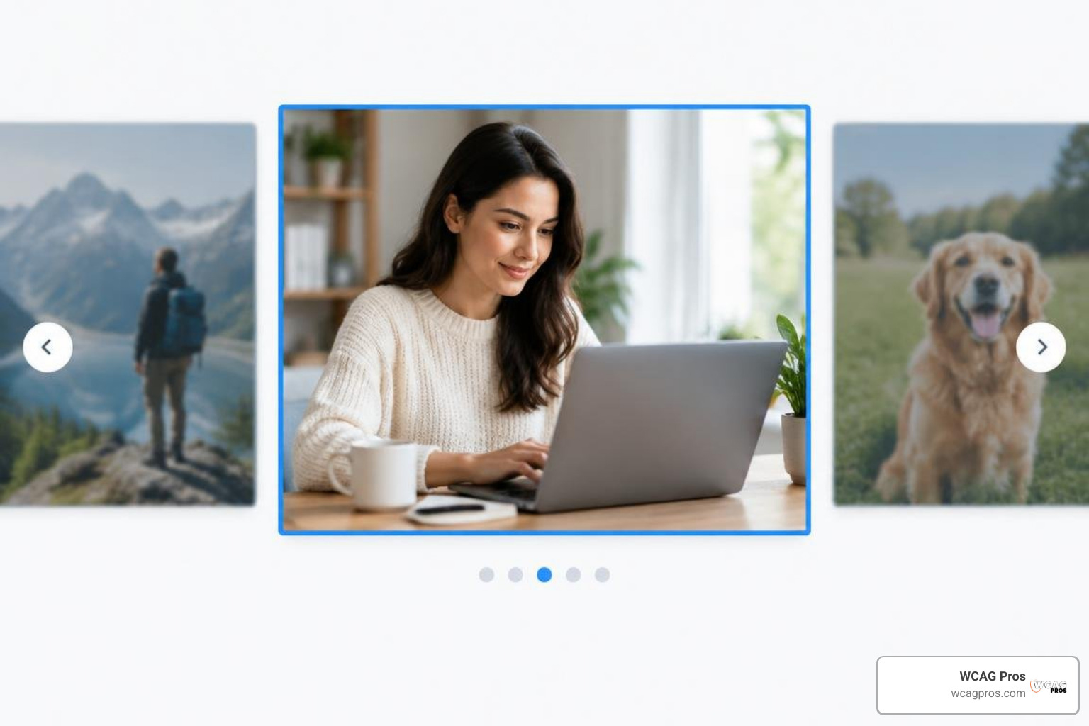 Visual focus indicator moving through visible carousel slides while off-screen slides remain inert Visual focus indicator moving through visible carousel slides while off-screen slides remain inert