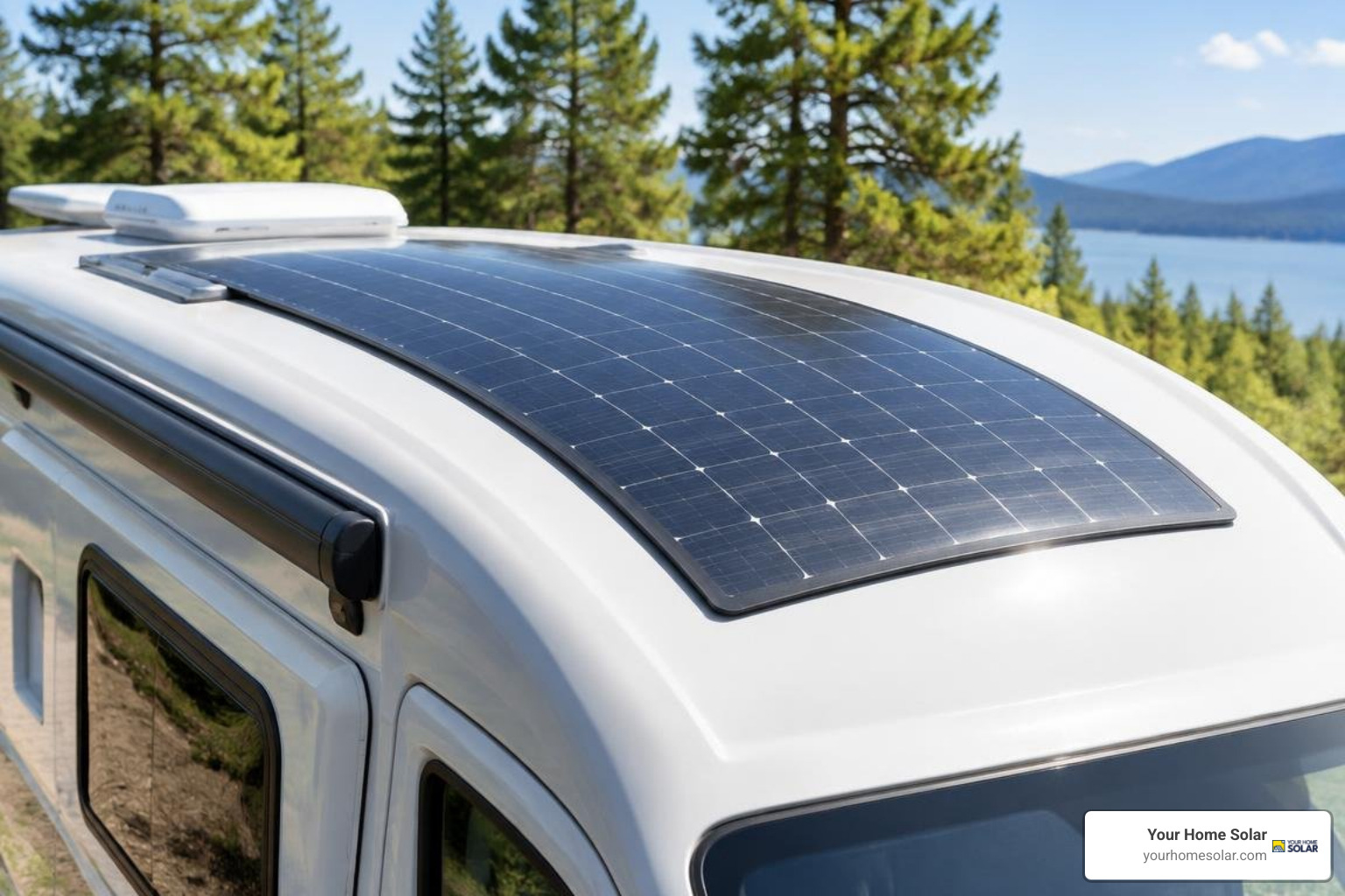flexible solar panel curved over an RV roof flexible solar panel curved over an RV roof