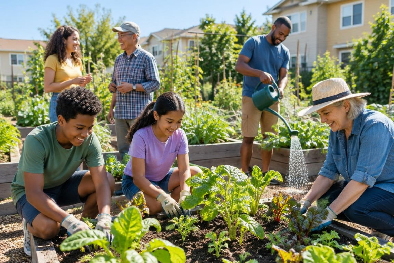 diverse people working in a community garden diverse people working in a community garden