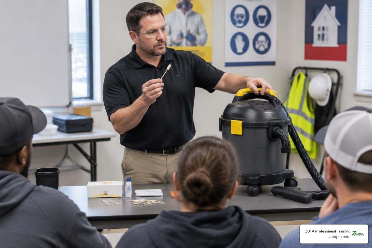 Lead test kit and HEPA vacuum demonstration during class Lead test kit and HEPA vacuum demonstration during class