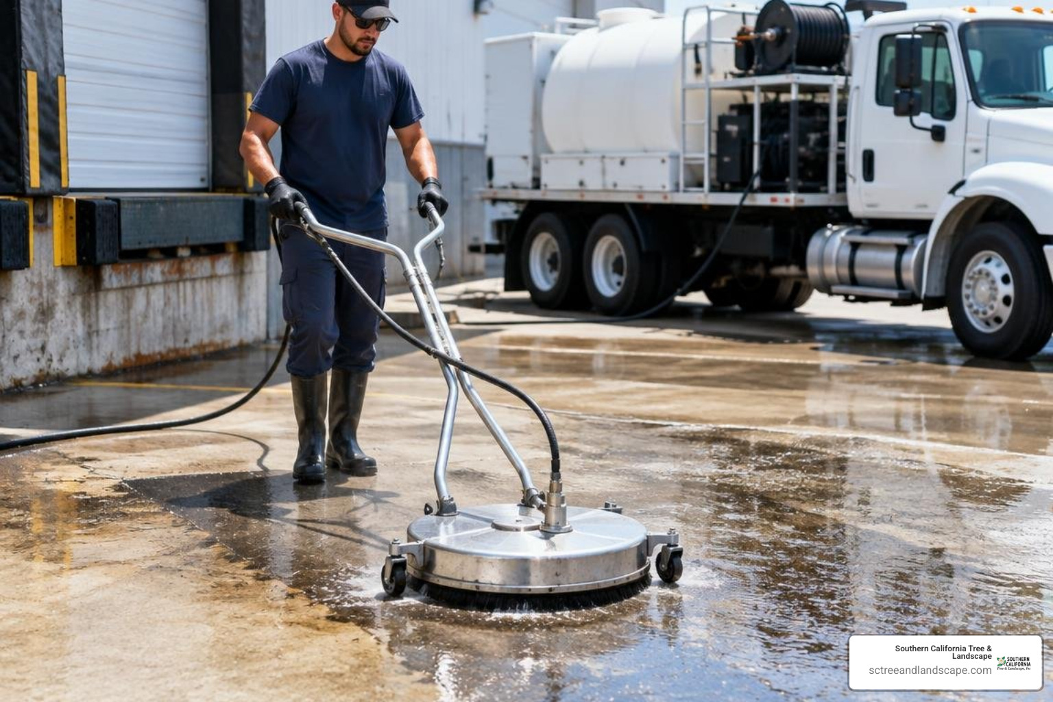 surface cleaner removing oil and grease from a loading dock surface cleaner removing oil and grease from a loading dock