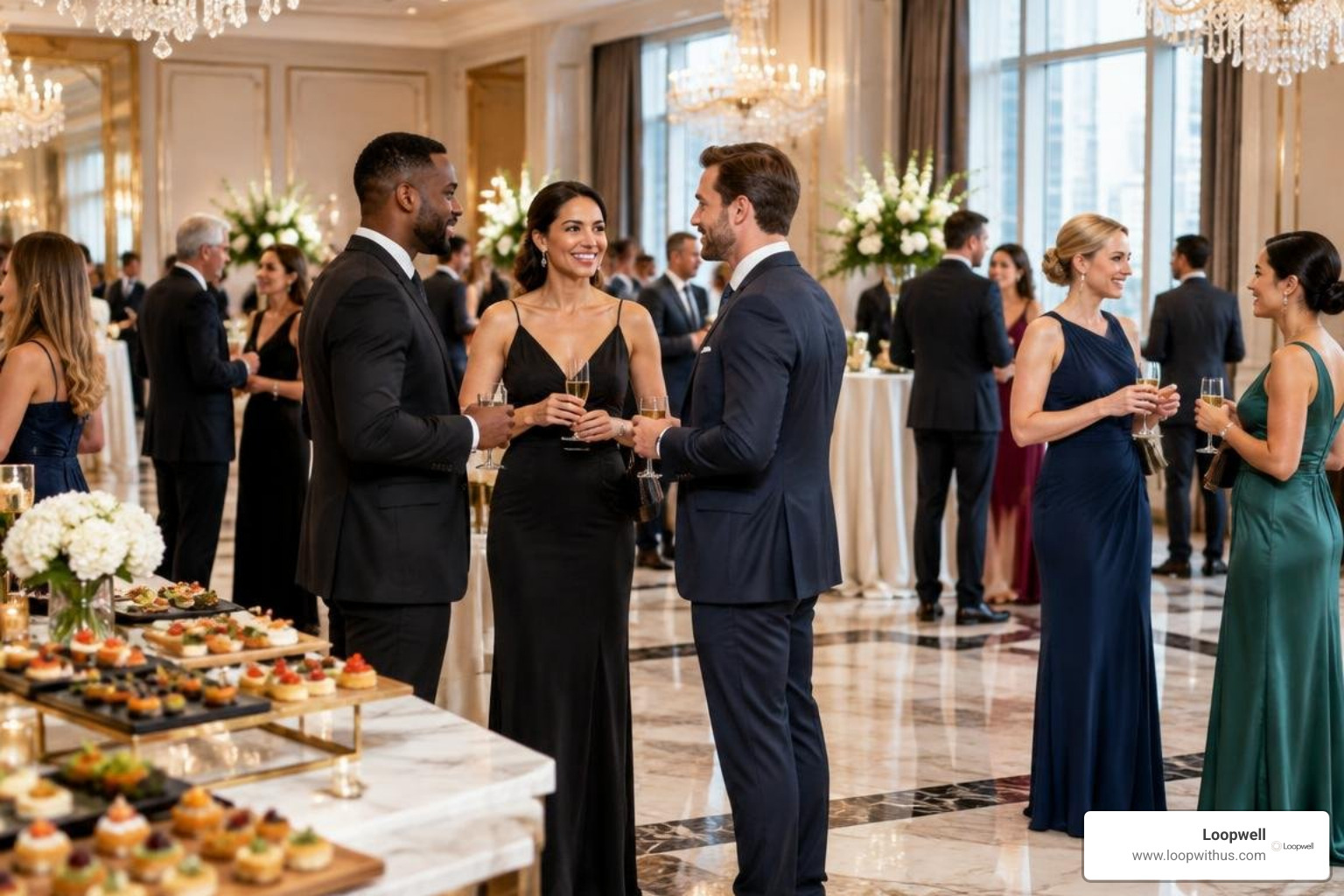diverse experts in a luxury event space diverse experts in a luxury event space