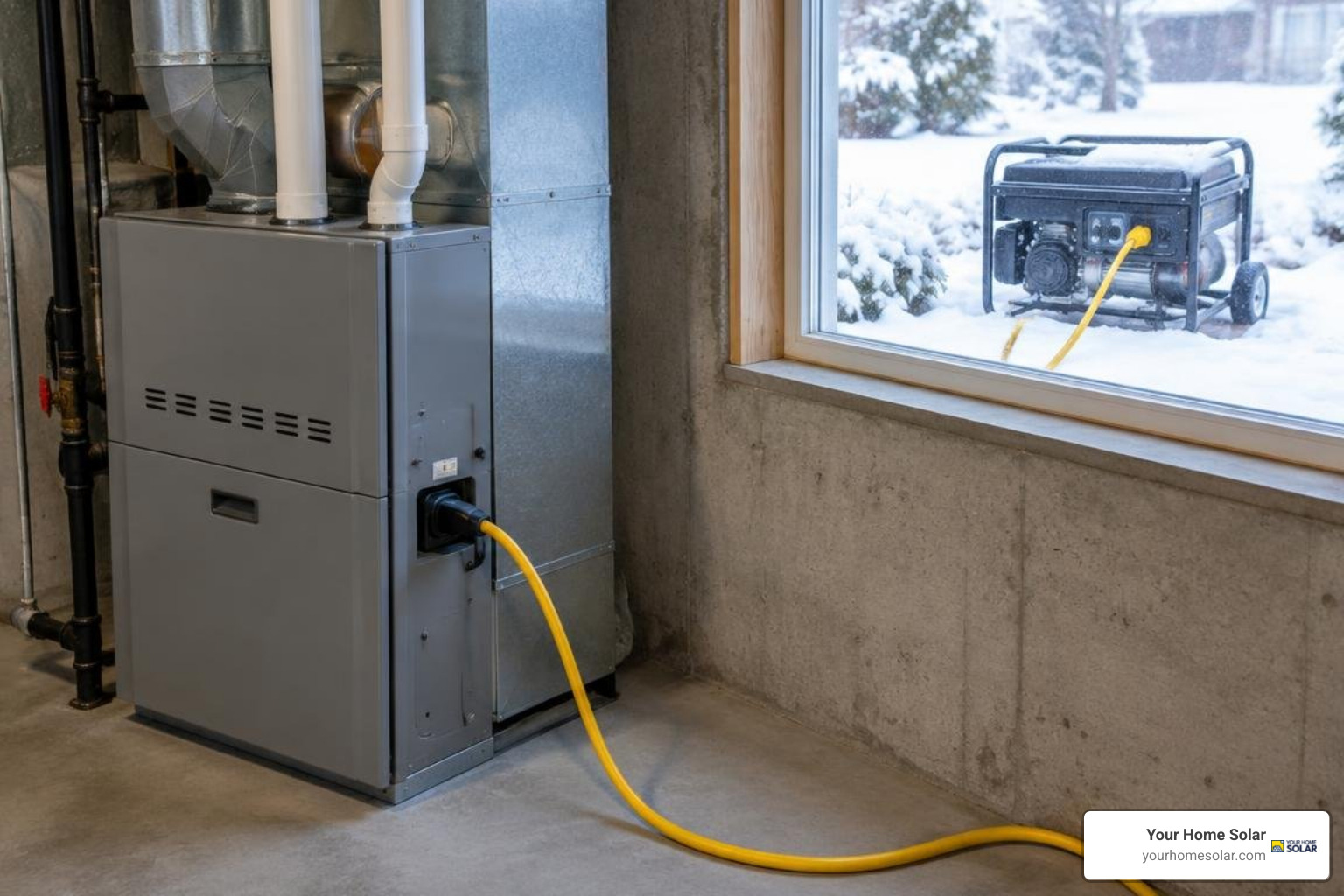 modern gas furnace connected to an emergency power generator during winter modern gas furnace connected to an emergency power generator during winter