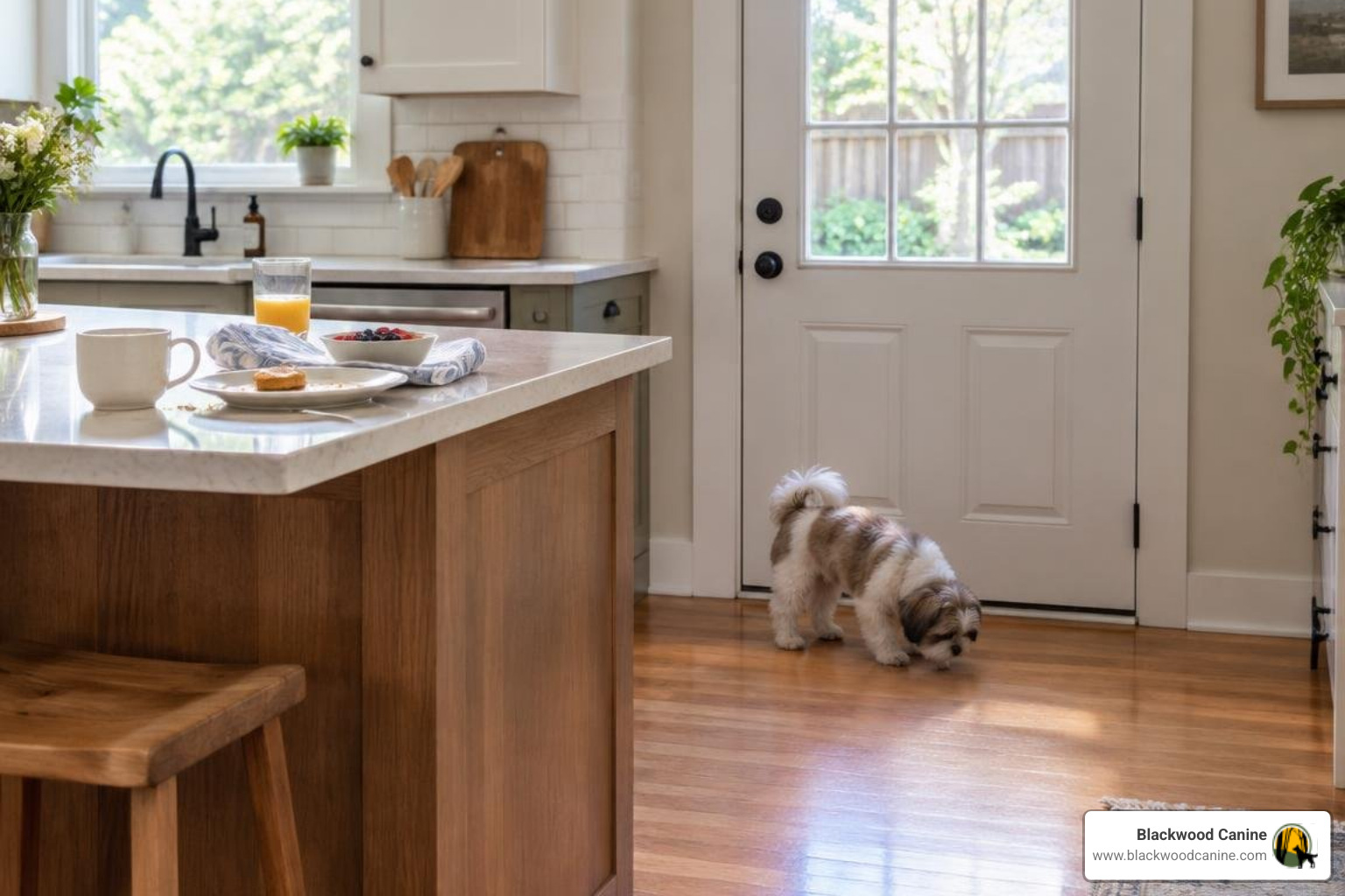 6 month old puppy sniffing the floor intently before heading to the door 6 month old puppy sniffing the floor intently before heading to the door