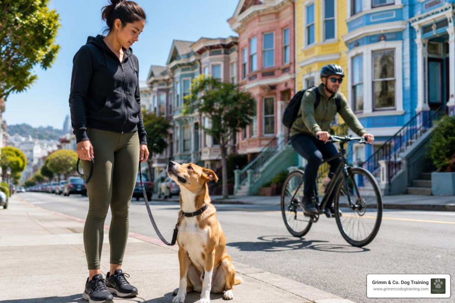 dog managing focus near passing bicycles in the Mission District dog managing focus near passing bicycles in the Mission District