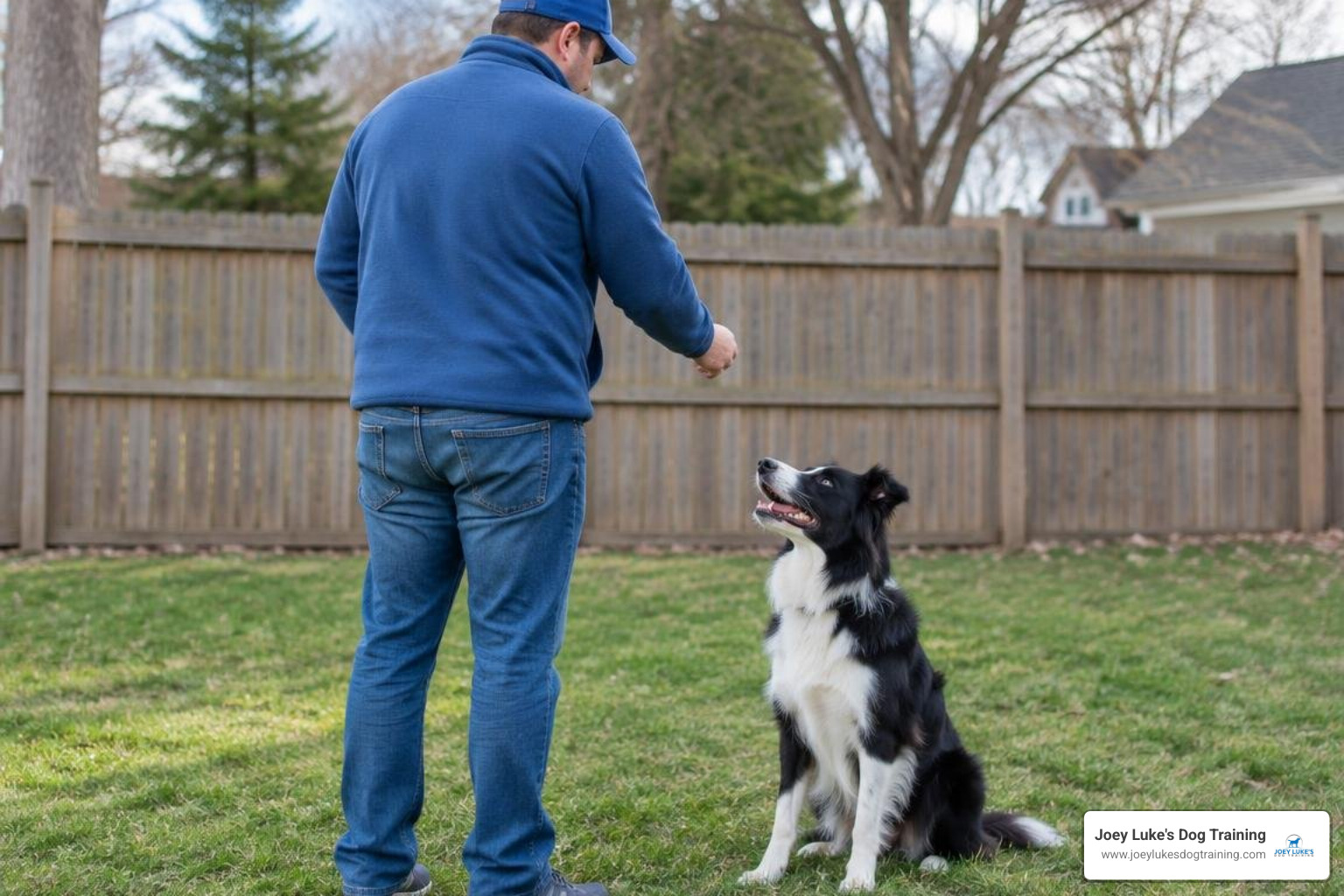 Trainer working with attentive dog on obedience Trainer working with attentive dog on obedience